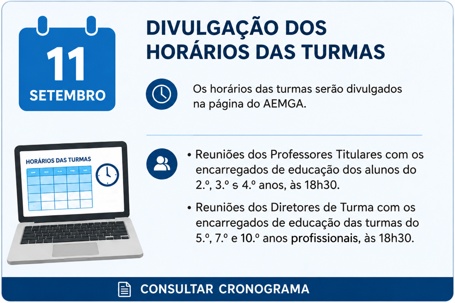 Divulgação dos Horários das Turmas